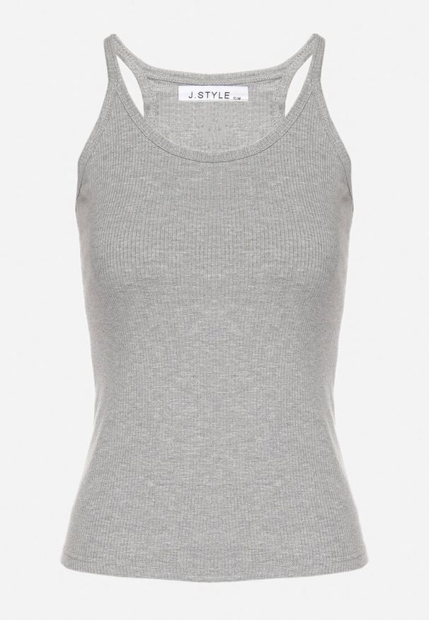 Born2be - Szary Top z Prążkowanego Materiału Turine. Kolor: szary. Materiał: materiał, prążkowany. Styl: sportowy, klasyczny