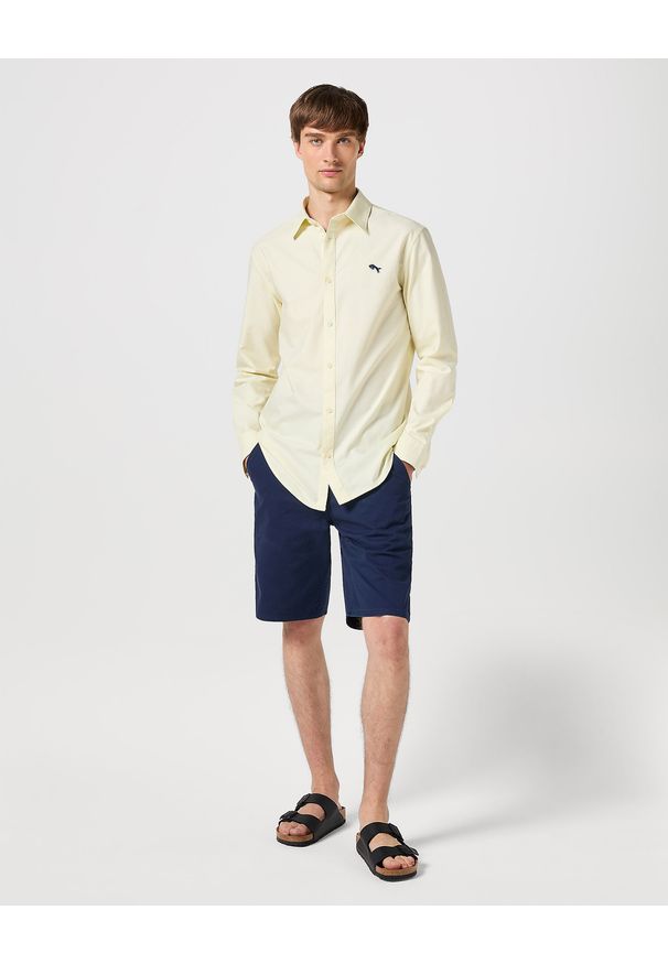 Wrangler - WANGLER MĘSKIE SZORTY MATERIAŁOWE CASEY CHINO SHORTS BLACK IRIS 112350681. Materiał: materiał