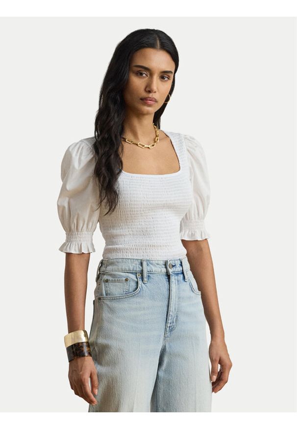 Lauren Ralph Lauren - LAUREN RALPH LAUREN Bluzka 200P09102001 Biały Slim Fit. Kolor: biały. Materiał: bawełna