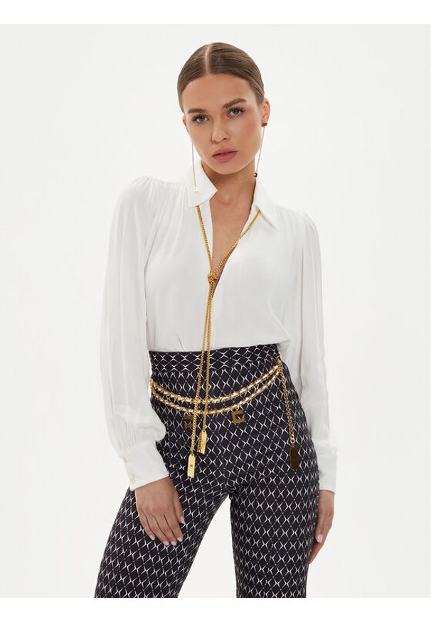 Elisabetta Franchi Bluzka CA0-934-6E2-V420 Biały Standard Fit. Kolor: biały. Materiał: syntetyk
