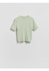 Reserved - Sweter ze strukturalnym splotem - jasnozielony. Kolor: zielony. Materiał: dzianina, wiskoza. Wzór: ze splotem #1