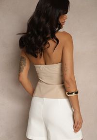 Renee - Jasnobeżowy Top Bandeau z Wiskozą z Ozdobnymi Rozcięciami Saliera. Okazja: na co dzień. Kolor: beżowy. Materiał: wiskoza. Wzór: aplikacja. Styl: casual #4
