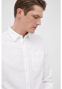 Calvin Klein Jeans koszula z domieszką lnu męska kolor biały slim z kołnierzykiem klasycznym. Typ kołnierza: kołnierzyk klasyczny. Kolor: biały. Materiał: len. Wzór: aplikacja. Styl: klasyczny #5