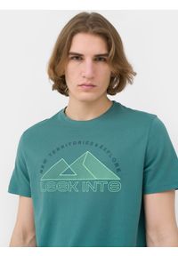 4f - T-shirt regular z bawełny organicznej męski. Kolor: zielony. Materiał: bawełna. Wzór: nadruk #2
