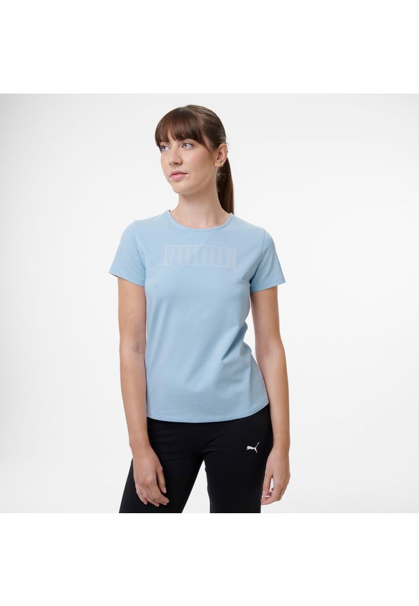 Decathlon - Koszulka fitness damska Puma. Kolor: niebieski. Materiał: bawełna, materiał. Sport: fitness