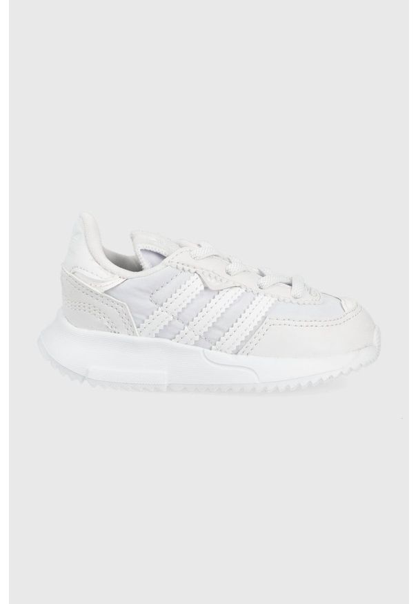 adidas Originals buty dziecięce Retropy kolor biały. Nosek buta: okrągły. Zapięcie: sznurówki. Kolor: biały. Materiał: guma. Wzór: nadruk
