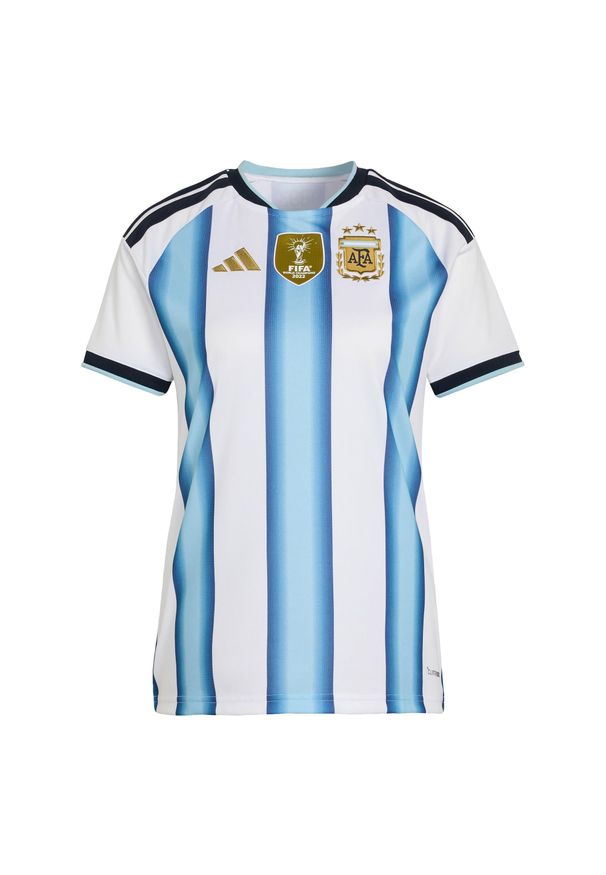 Adidas - Koszulka podstawowa Argentina 26. Kolor: wielokolorowy, niebieski, biały. Materiał: materiał. Wzór: ze splotem. Sport: piłka nożna