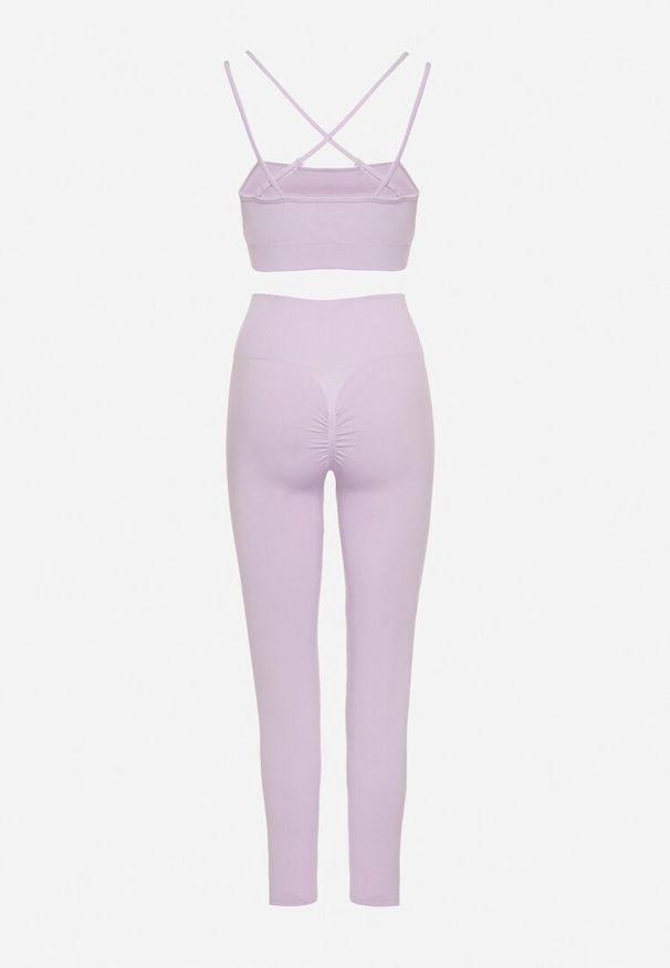 Born2be - Fioletowy Komplet Sportowy Biustonosz na Ramiączkach i Legginsy z Gumką w Pasie Nadlira. Kolor: fioletowy