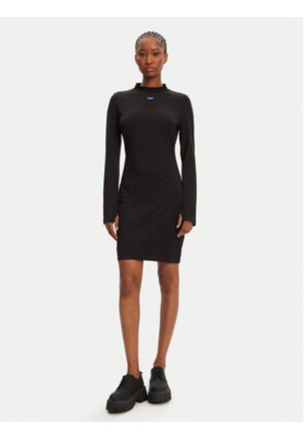 Hugo - HUGO Sukienka codzienna Nilla 50545016 Czarny Slim Fit. Okazja: na co dzień. Kolor: czarny. Materiał: bawełna. Typ sukienki: proste. Styl: casual