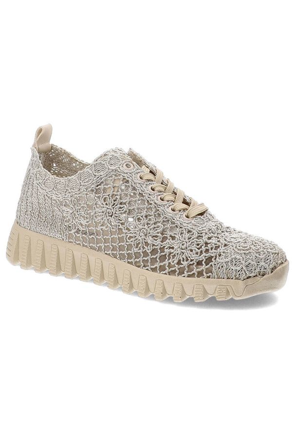 Beżowe Półbuty Artiker Modne Obuwie Damskie. Zapięcie: sznurówki. Kolor: beżowy. Materiał: materiał, koronka