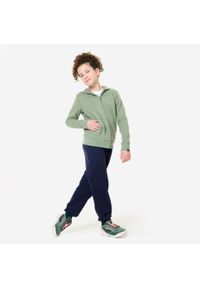 DOMYOS - Bluza dziecięca Decathlon rozpinana. Typ kołnierza: kaptur. Kolor: zielony. Materiał: bawełna, włókno