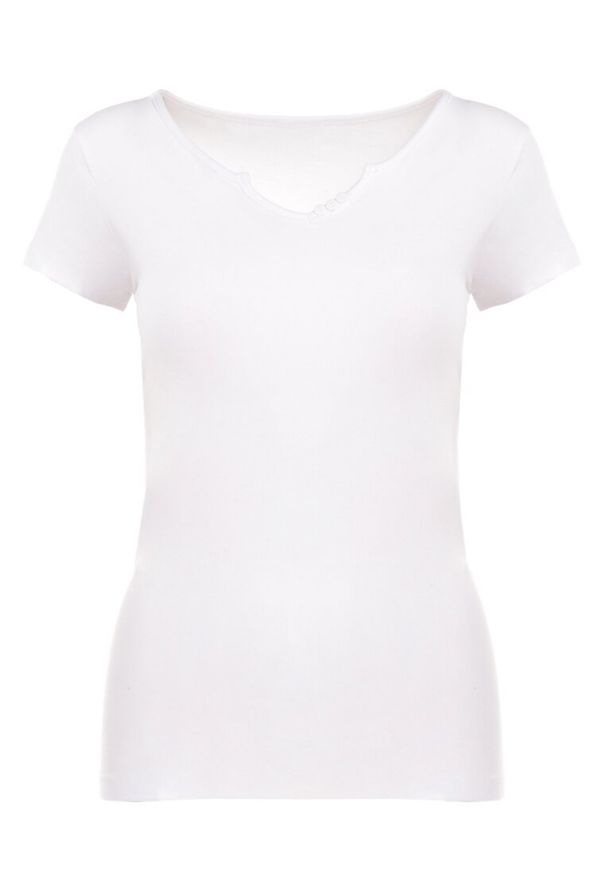 Born2be - Biały T-shirt Aerippe. Kolor: biały. Materiał: dzianina, jeans, bawełna. Długość rękawa: krótki rękaw. Długość: krótkie. Wzór: aplikacja, gładki. Styl: klasyczny