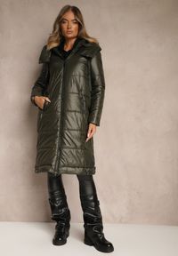 Renee - Zielona Kurtka z Pikowanymi Przeszyciami i Ściągaczami po Bokach Balinne. Okazja: na co dzień, na spacer. Kolor: zielony. Materiał: jeans. Styl: casual #5