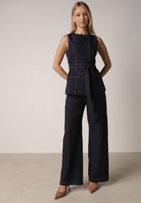 Born2be - Granatowy Komplet Garniturowy Kamizelka z Paskiem i Szerokie Spodnie Zina. Kolor: niebieski #1