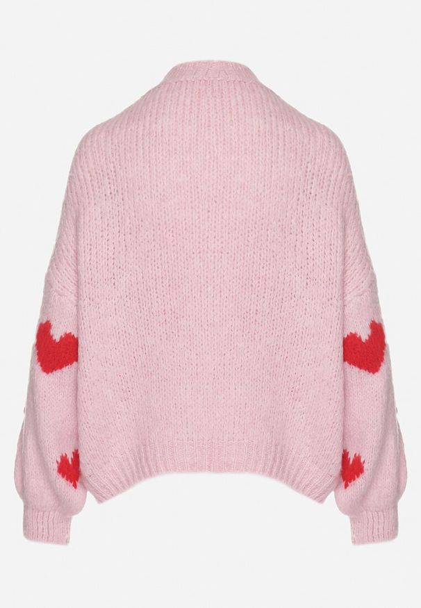 Born2be - Różowy Sweter z Wełną Wiskozą i Motywem Serc Lisaviena. Okazja: na co dzień. Kolor: różowy. Materiał: wiskoza, wełna. Sezon: jesień. Styl: casual