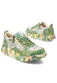 Zielone Sneakersy Laura Vita Modne Obuwie Damskie. Okazja: na co dzień, na spacer. Zapięcie: sznurówki. Kolor: zielony. Materiał: skóra. Szerokość cholewki: normalna. Wzór: aplikacja, kwiaty. Styl: klasyczny, casual #10