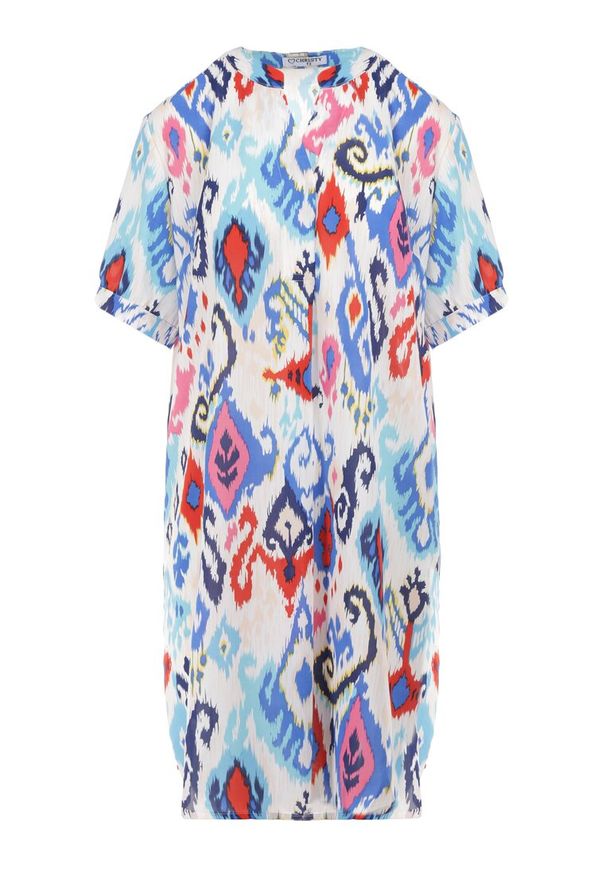 Born2be - Niebieska Sukienka Kaliolea. Okazja: na co dzień. Kolekcja: plus size. Kolor: niebieski. Wzór: kolorowy. Sezon: lato. Typ sukienki: proste, dla puszystych. Styl: casual. Długość: mini
