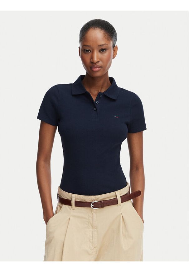 Tommy Jeans Polo DW0DW22327 Granatowy Slim Fit. Typ kołnierza: polo. Kolor: niebieski. Materiał: bawełna