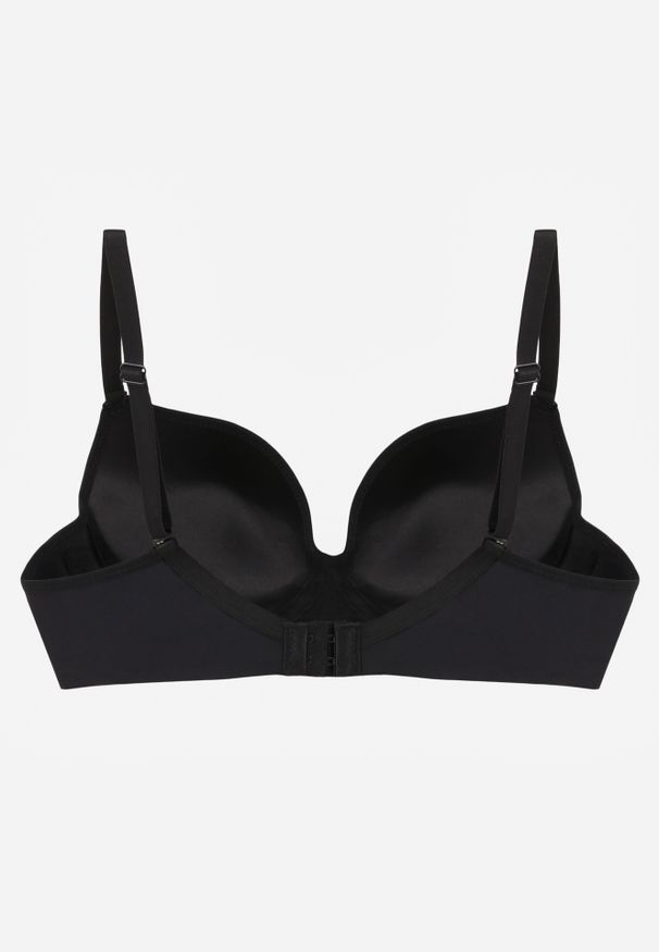 Renee - Czarny Biustonosz Push Up o Gładkim Wykończeniu z Cyrkoniową Aplikacją Claronei. Kolor: czarny. Rodzaj stanika: push-up. Wzór: gładki, aplikacja