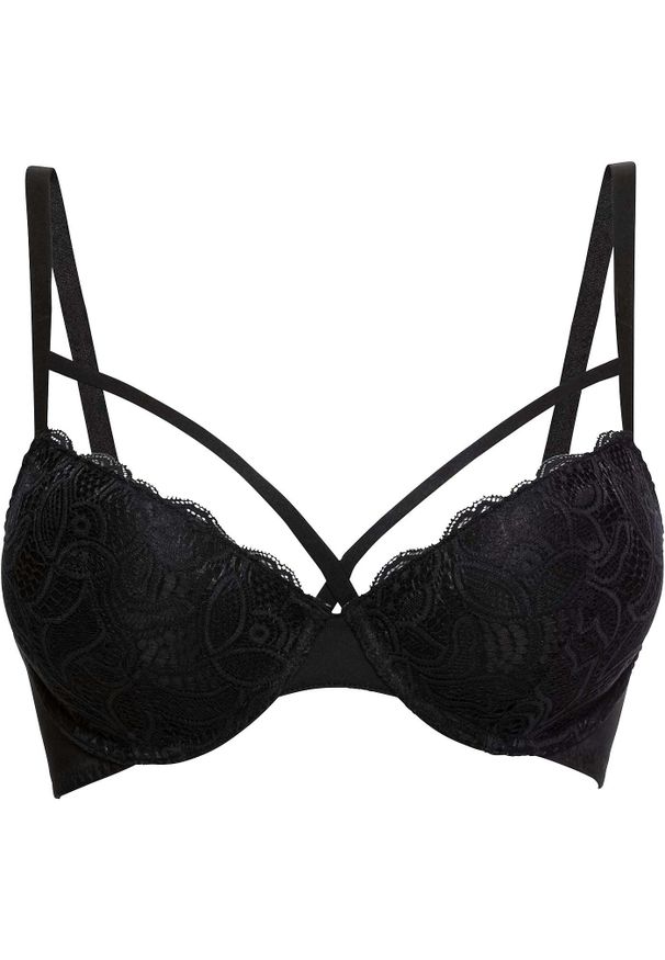 bonprix - Biustonosz usztywniany na fiszbinach. Kolor: czarny. Materiał: koronka. Wzór: koronka