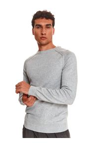 TOP SECRET - Klasyczny sweter z miękkiej dzianiny. Kolor: szary. Materiał: dzianina. Styl: klasyczny