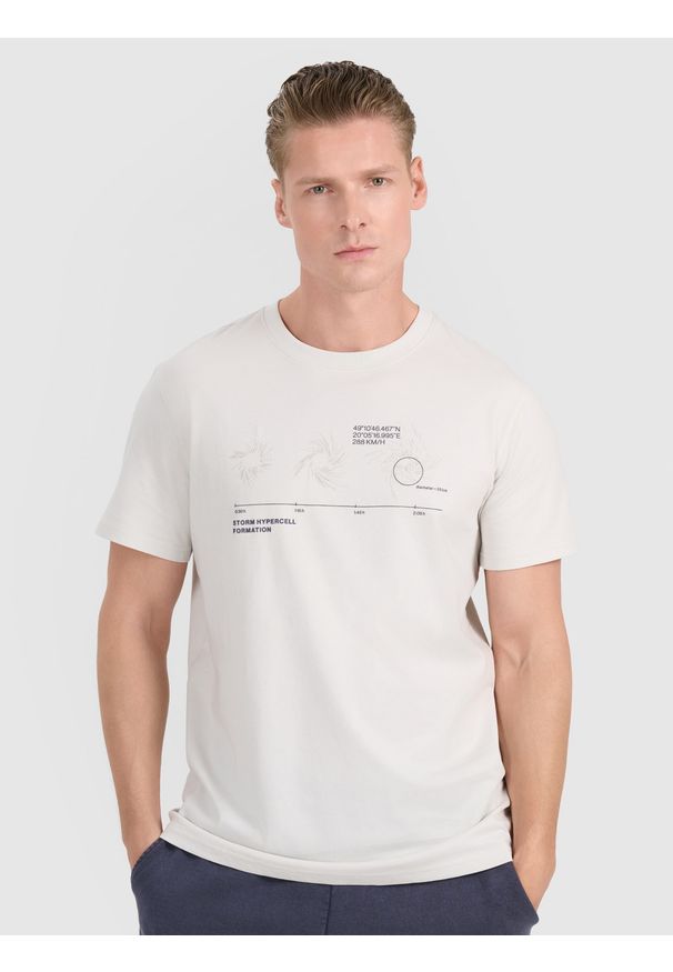 4f - 4F T-shirt regular z nadrukiem męski - szary 3XL. Okazja: na co dzień. Kolor: szary. Materiał: bawełna, jersey, materiał. Długość rękawa: krótki rękaw. Długość: krótkie. Wzór: nadruk. Styl: sportowy, casual, klasyczny