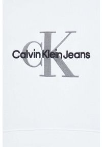Calvin Klein Jeans bluza męska kolor biały z kapturem z aplikacją. Typ kołnierza: kaptur. Kolor: biały. Materiał: bawełna, materiał. Wzór: aplikacja #2