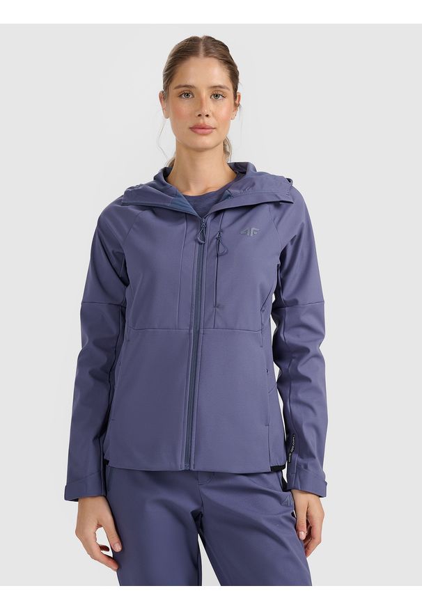 4f - 4F Kurtka softshell wiatroodporna membrana 10000 damska - granatowa XS. Kolor: niebieski. Materiał: softshell. Technologia: Primaloft. Wzór: gładki. Sport: wspinaczka, turystyka piesza