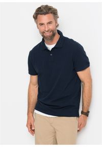 bonprix - Shirt polo z bawełny pique, krótki rękaw. Typ kołnierza: polo. Kolor: niebieski. Materiał: bawełna. Długość rękawa: krótki rękaw. Długość: krótkie #1