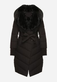 Born2be - Czarna Elegancka Kurtka z Pikowanymi Przeszyciami i Futrzanym Kołnierzem Gallea. Okazja: na spacer, na co dzień. Kolor: czarny. Materiał: futro. Sezon: zima. Styl: elegancki #6