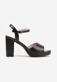 Born2be - Czarne Sandały VICES na Słupku i Platformie z Wkładką ze Skóry Naturalnej Azimara. Okazja: na randkę, na ślub cywilny, na wesele. Zapięcie: pasek. Kolor: czarny. Materiał: skóra. Obcas: na platformie. Styl: wizytowy #5