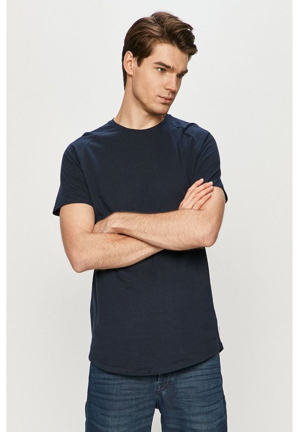 Jack & Jones - T-shirt. Okazja: na co dzień. Kolor: niebieski. Materiał: dzianina. Wzór: gładki. Styl: casual