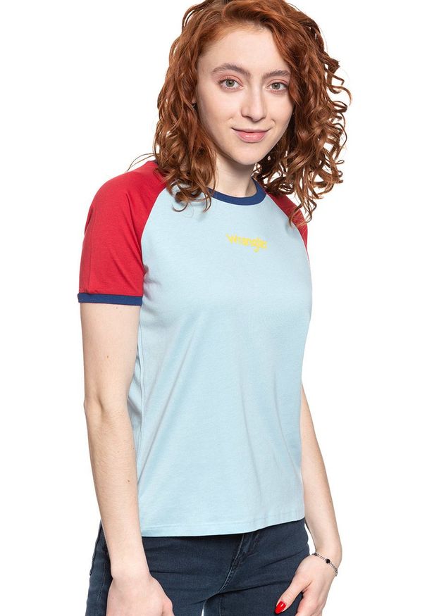 Wrangler - WRANGLER T SHIRT DAMSKI RAGLAN TEE ANGEL FALLS BLU W7N8F6B07 112131984. Długość rękawa: raglanowy rękaw