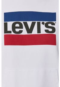 Levi's® - Levi's Bluza bawełniana damska kolor biały z kapturem z nadrukiem. Okazja: na spotkanie biznesowe. Typ kołnierza: kaptur. Kolor: biały. Materiał: bawełna. Długość rękawa: długi rękaw. Długość: długie. Wzór: nadruk. Styl: biznesowy