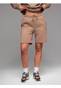 Ombre Clothing - Dresowe szorty unisex ze ściągaczem w pasie – brązowe V16 - Rozmiar: M/L. Kolor: brązowy. Materiał: dresówka. Wzór: aplikacja. Styl: sportowy #13