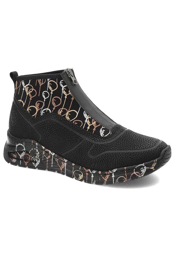 Czarne Botki Rieker Stylowe Obuwie Damskie. Okazja: na co dzień. Kolor: czarny. Materiał: materiał. Styl: elegancki