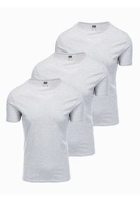 Ombre Clothing - Zestaw koszulek bawełnianych BASIC 3-pak - szary melanż V16 Z30 - XL. Kolor: szary. Materiał: bawełna. Wzór: melanż