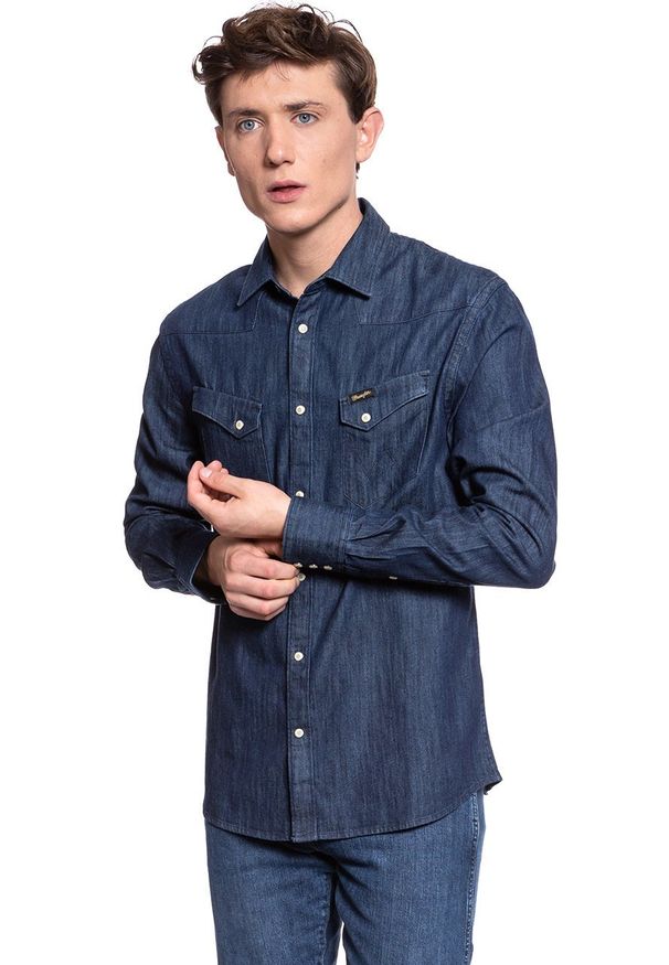 Wrangler - KOSZULA JEANSOWA MĘSKA WRANGLER L/S WESTERN SHIRT DARK INDIGO W5870O61E. Materiał: jeans. Długość rękawa: długi rękaw. Długość: długie. Wzór: jednolity. Styl: elegancki