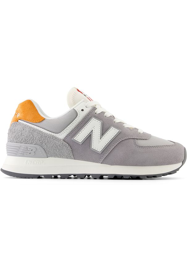 Buty damskie New Balance WL574YG2 – szare. Kolor: szary. Materiał: dresówka, guma, bawełna, materiał, skóra. Szerokość cholewki: normalna. Model: New Balance 574