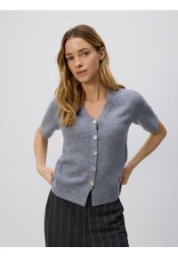 Reserved - Kardigan z dekoracyjnymi guzikami - szary. Kolor: szary. Materiał: wełna, dzianina