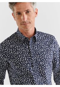 Pako Lorente - PAKO LORENTE – Granatowa koszula męska w kwiatki P23WF-1X-005-G-S. Okazja: na co dzień. Kolor: niebieski. Materiał: jeans, bawełna, elastan. Wzór: kwiaty. Styl: casual #5