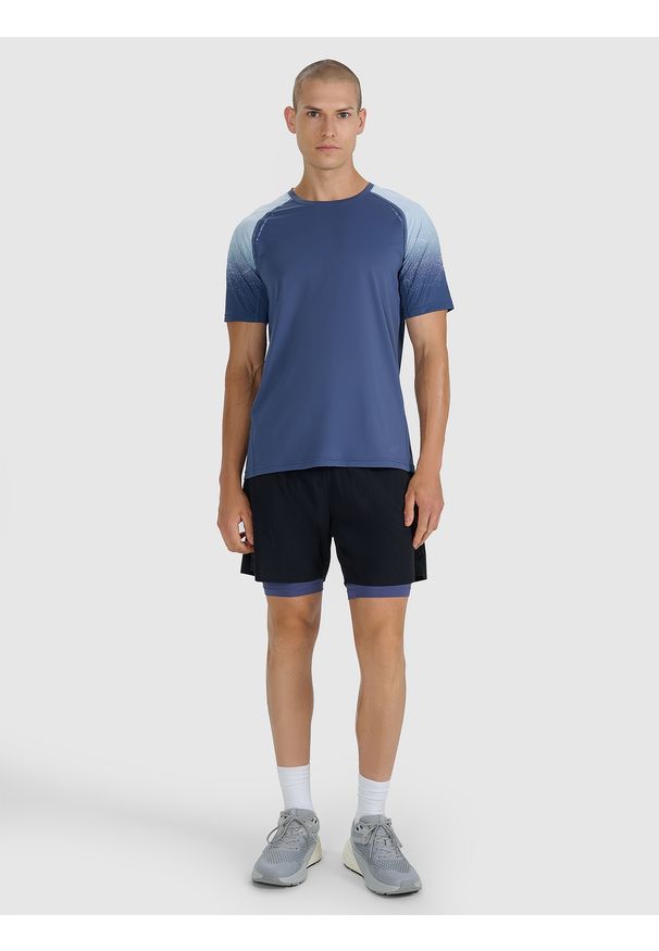 4f - 4F Spodenki 2w1 do biegania w terenie szybkoschnące męskie - czarne XL. Kolor: czarny. Materiał: tkanina, elastan, włókno, syntetyk, materiał. Długość: krótkie. Wzór: gładki. Sport: fitness, bieganie