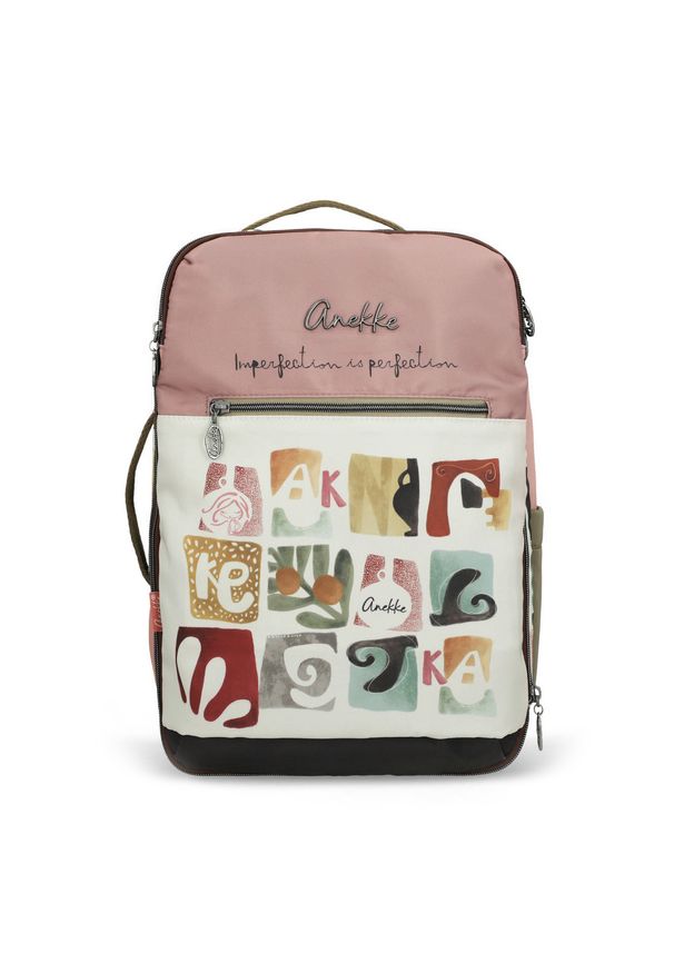 Plecak damski Anekke, wykonany z materiału tekstylnego z dekoracyjnym nadrukiem zamykany na zamek, różowy, 42575-011. Kolor: różowy. Materiał: materiał. Wzór: nadruk. Styl: casual