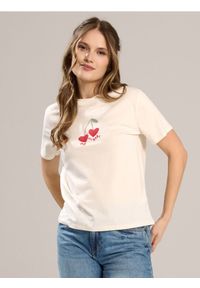 Sinsay - Bawełniana koszulka z haftowanym napisem Me My Baby - kremowy. Kolor: kremowy. Materiał: bawełna. Wzór: haft, napisy #1