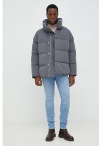 Trussardi Jeans - Trussardi kurtka kolor szary zimowa oversize. Kolor: szary. Sezon: zima