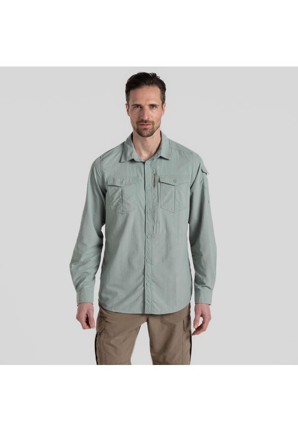 CRAGHOPPERS - Koszula podróżnicza męska Craghoppers NosiLife Adventure LS Shirt III. Okazja: na co dzień. Kolor: zielony. Styl: casual