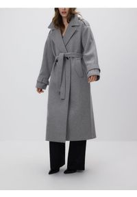 Reserved - Dwurzędowy płaszcz z dodatkiem wełny - szary. Kolor: szary. Materiał: wełna #1