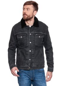 Wrangler - KURTKA ZIMOWA WRANGLER SHERPA JACKET MIDNIGHT STONE W423RJ19X. Materiał: materiał, jeans. Sezon: zima #8