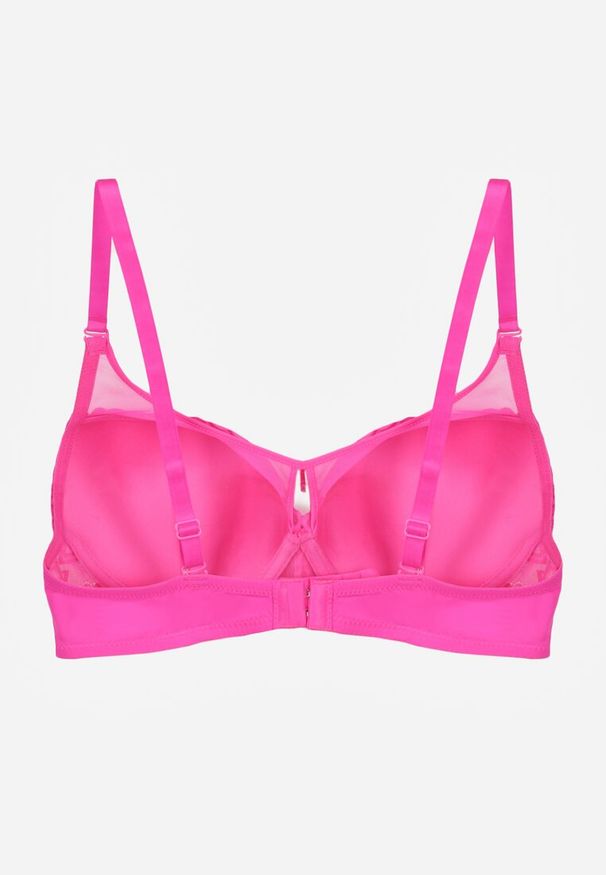 Renee - Różowy Biustonosz Ozdobiony Transparentnymi Wstawkami i Koronką Brannor. Kolor: różowy. Materiał: koronka. Wzór: koronka, aplikacja