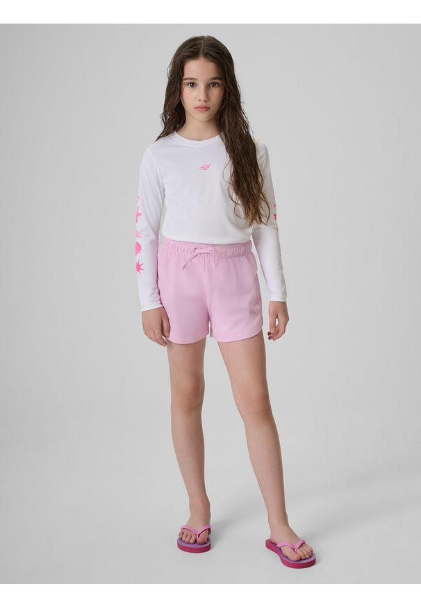 4f - 4F Longsleeve do pływania z nadrukiem dziewczęcy - biały 134/140 (8-10 lat). Okazja: na plażę. Kolor: biały. Materiał: materiał, włókno, skóra, dzianina. Długość rękawa: długi rękaw. Wzór: nadruk. Sezon: lato. Styl: klasyczny